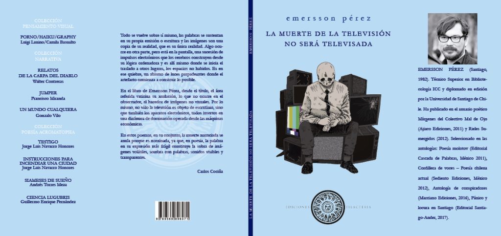 Portada del libro La muerte de la televisión no será televisada de Emersson Pérez, con fotografía de autor y diseño
