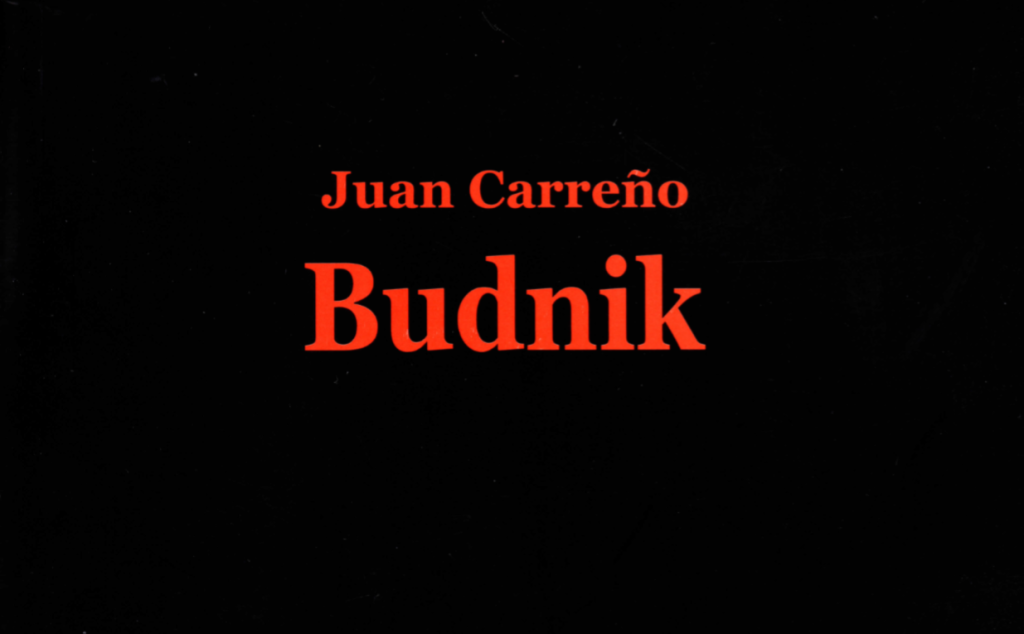 Portada del libro Budnik de Juan Carreño, con título y autor en letras rojas sobre fondo negro