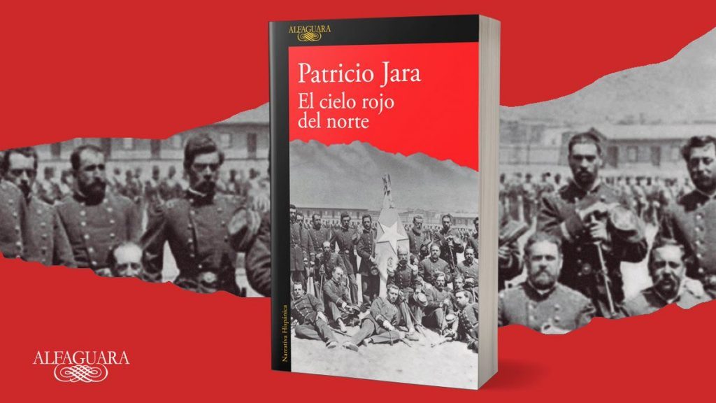 Los cuentos de "El cielo rojo del norte", de Patricio Jara: Valientes soldados Portada del libro El cielo rojo del norte de Patricio Jara con fotografías en blanco y negro de soldados y multitudes