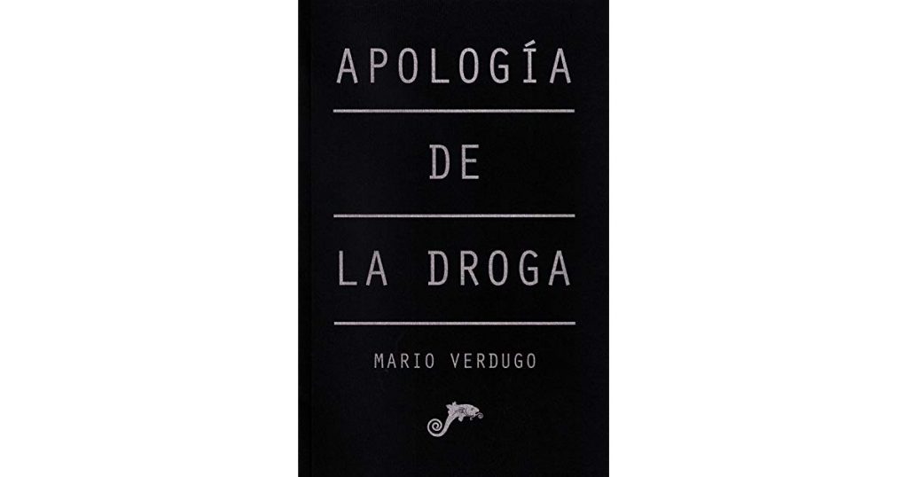 Portada del libro Apología de la droga de Mario Verdugo con fondo negro y tipografía minimalista en color gris
