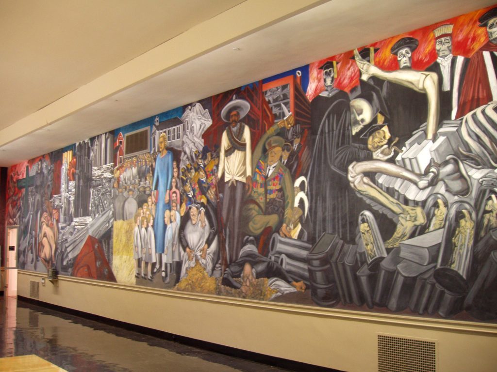 “La épica de la civilización americana”, de José Clemente Orozco: El nacimiento de un continente Mural de José Clemente Orozco con figuras históricas y mitológicas que representan la civilización americana en tonos