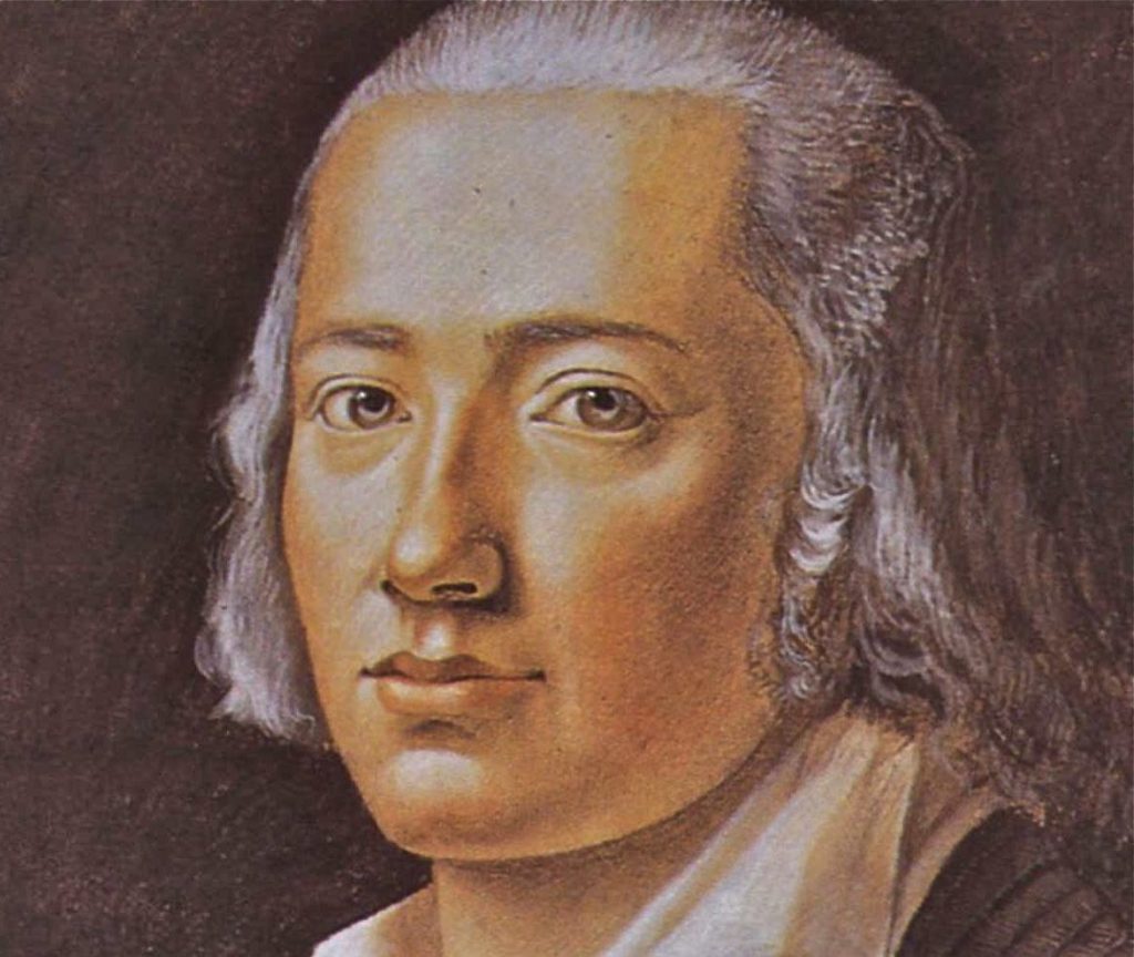 Hölderlin: El poeta por vocación a quien el destino llamó a ser poeta Retrato del poeta alemán Friedrich Hölderlin, hombre de mediana edad con cabello largo, vista de frente sobre fondo