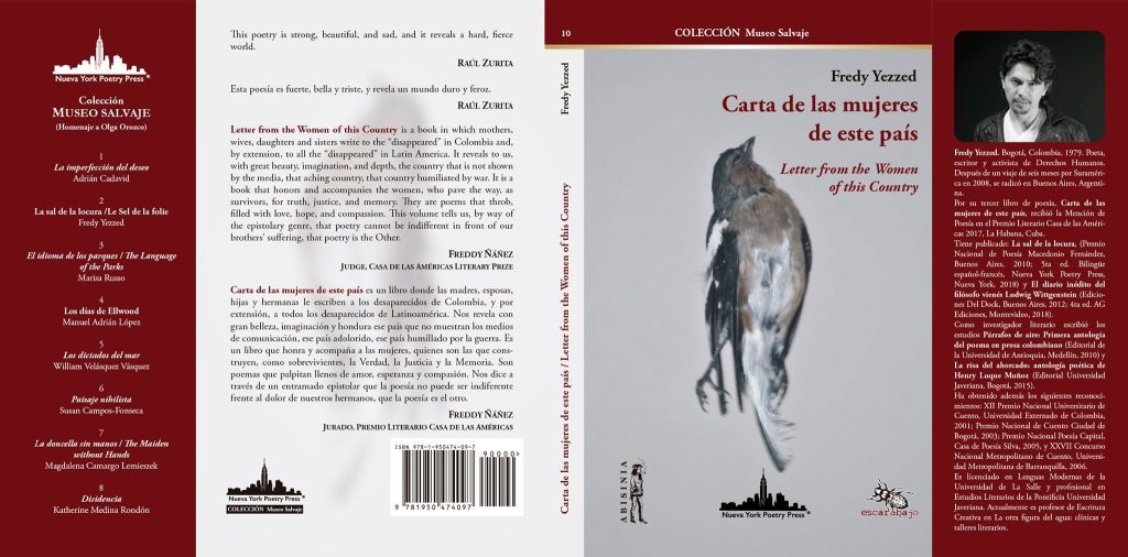 "Carta de las mujeres de este país", de Fredy Yezzed: Una carta es un país en el aire Portada extendida de Carta de las mujeres de este país de Fredy Yezzed, con fotografía en blanco y negro de figura
