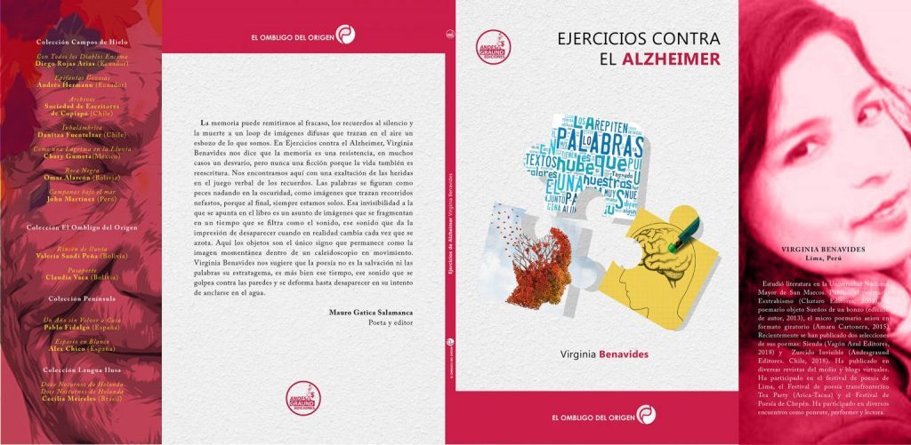 Portada del libro Ejercicios contra el Alzheimer de Virginia Benavides, con fotografía de mujer y objetos sobre fondo