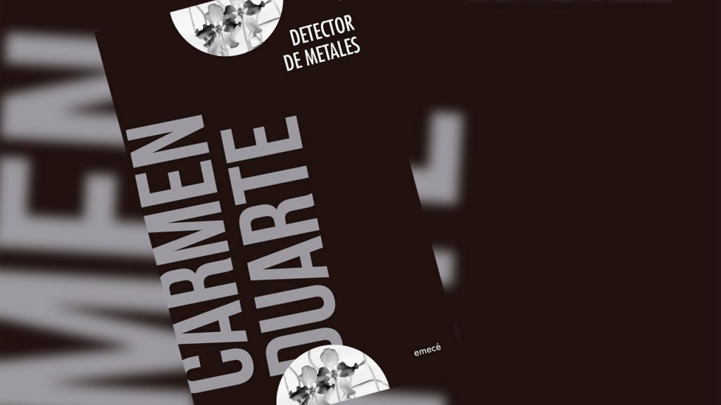 Portada del libro Detector de metales en tonos oscuros con tipografía blanca y detalles circulares decorativos