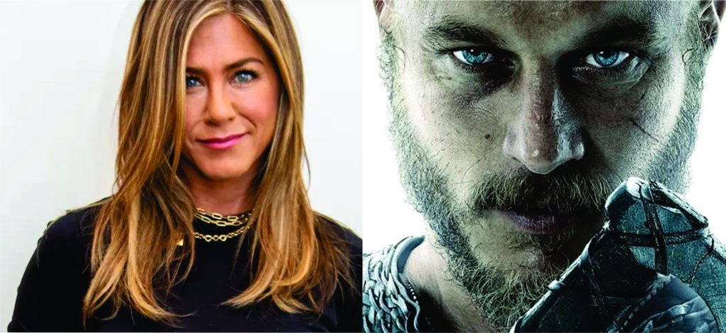 Retrato de mujer con cabello castaño claro junto a personaje masculino con maquillaje de krieger vikingo