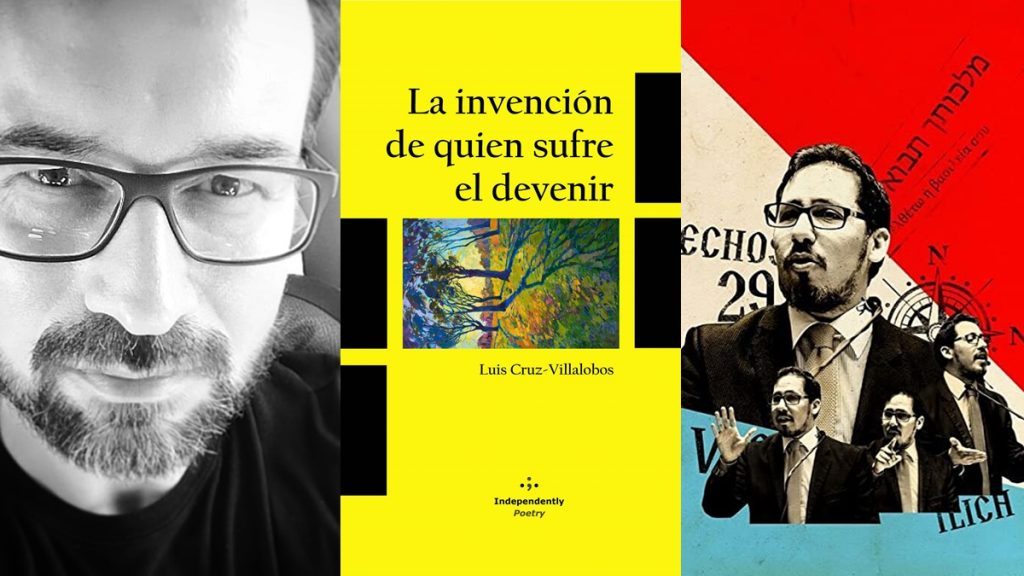 Colage con retrato del autor, portada del libro "La invención de quien sufre el devenir" y escenas de cine clásico
