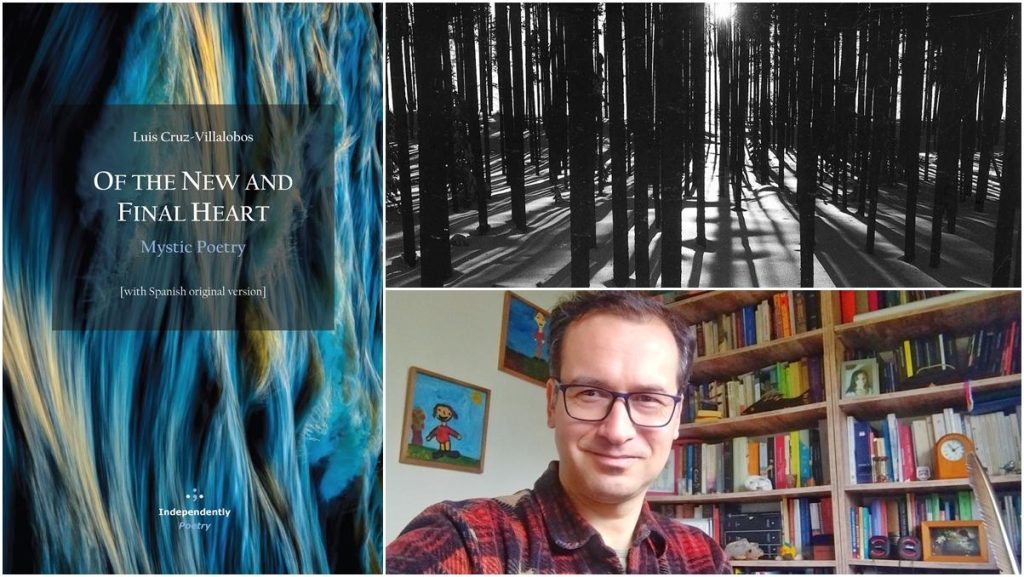 Portada del libro Del corazón último y final junto a retrato de su autor con gafas frente a estantería de libros