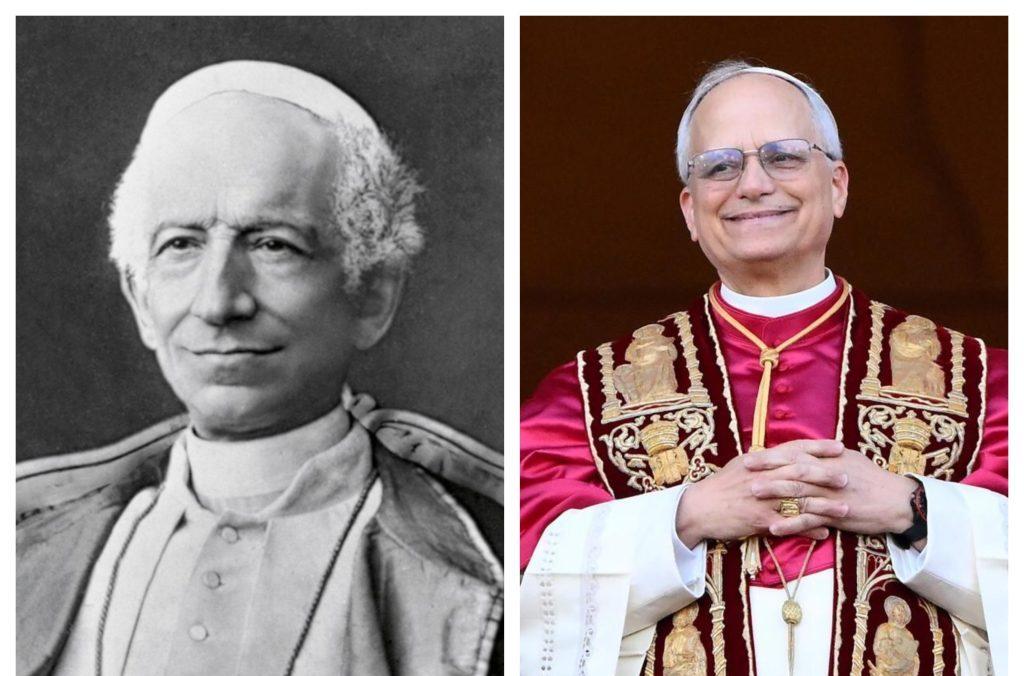 Retrato comparativo del Papa León XIII en su juventud y en vejez con vestimenta papal