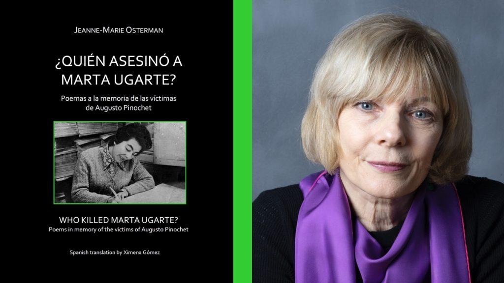 Portada del libro "¿Quién asesinó a Marta Ugarte?" junto a fotografía de la autora Jeanne Marie D'Orsenna