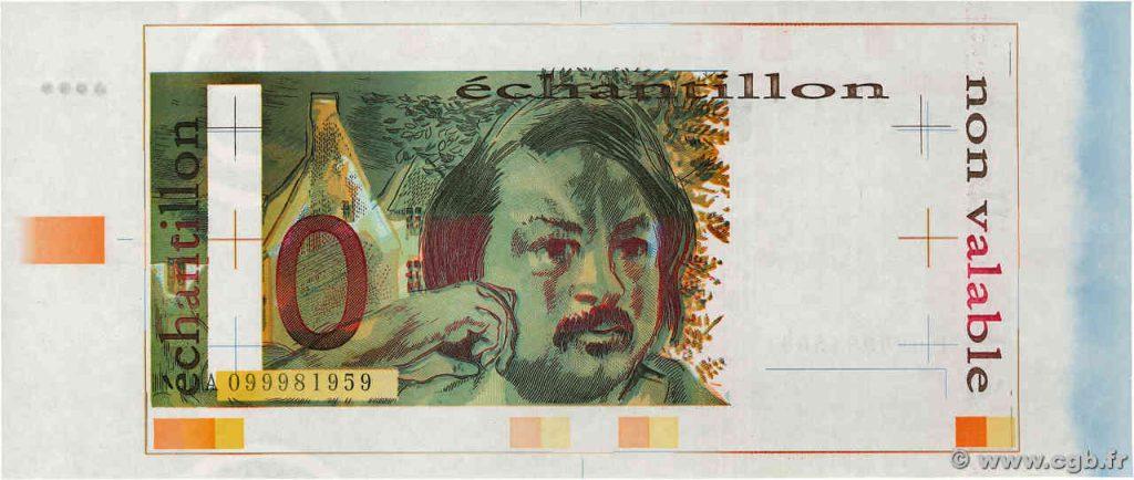 Retrato de Honoré de Balzac con elementos decorativos, billete o documento histórico con su perfil y nombre